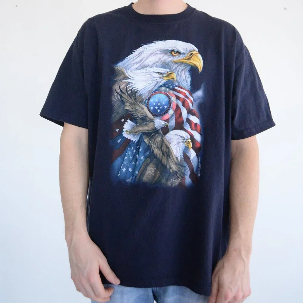 Vintage Anvil Black Eagles Light of Freedom  Design Pre-Shrunk Short Sleeve Tee